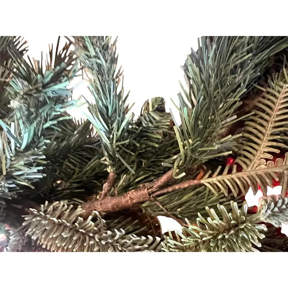 Pottery Barn Christmas Pine Garland Green with Ornament Balls Red Silver 4.5'